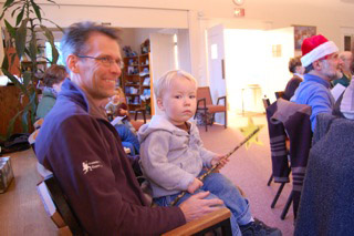 Father and son at holiday service.